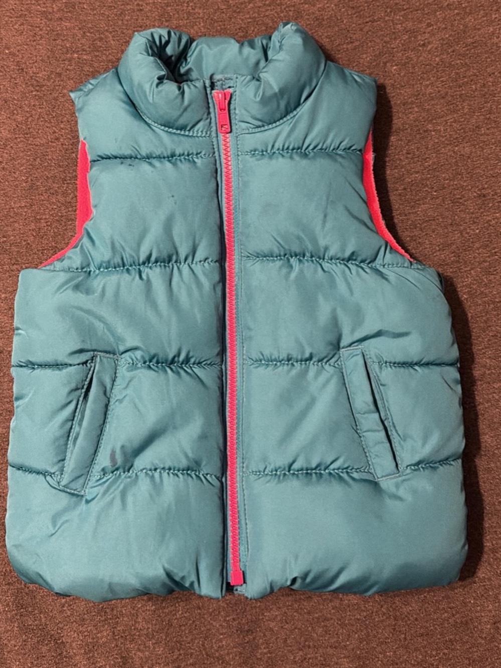 Old Navy Teal Puffer Vest Full Zip Pink Fleece Lined - Picture 8 of 8